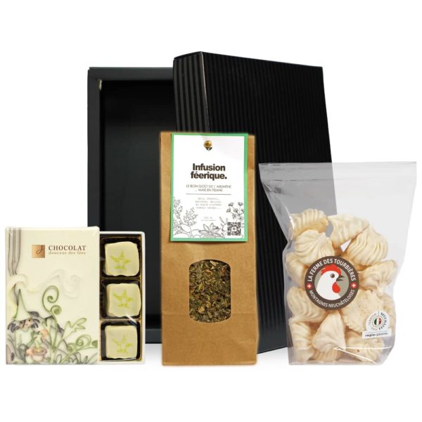 Coffret sucré : meringues, tisane et chocolats à l'absinthe