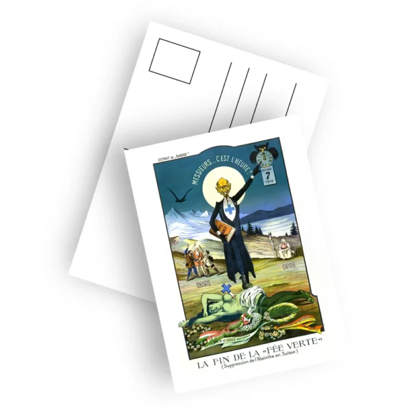 Carte postale Interdiction de l’absinthe en Suisse (Guguss)